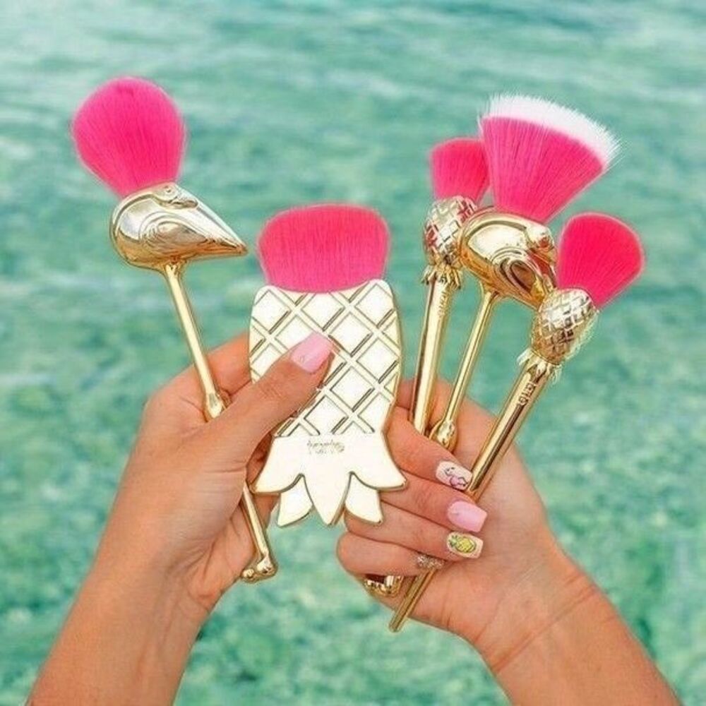 NIB Tarte Let's Flamingle Makeup Brush Set | 5 Full-size Brushes